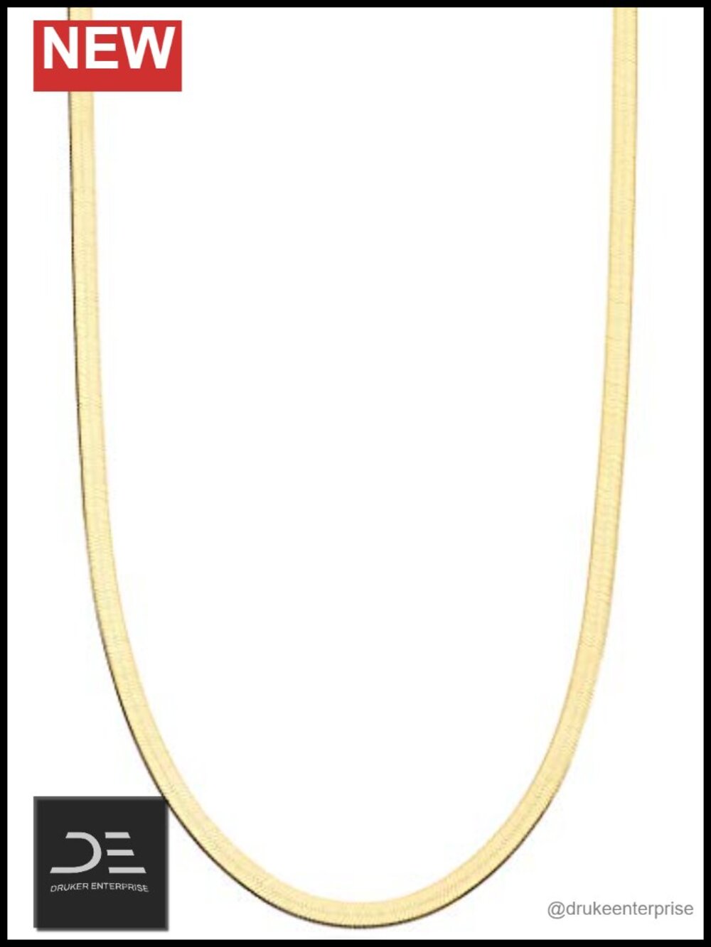 18K Gold Plated Sterling Silver 3.5mm Herringbone Necklace 30 Inches